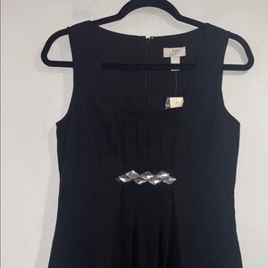 LOFT Black Dress with beaded diamond Accent NEW 4 pleated sleeveless lined